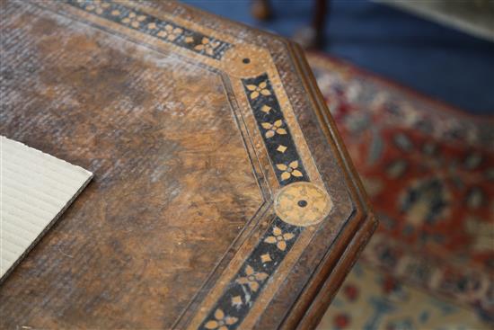 Attributed to A.W.N.Pugin. A Victorian gothic revival marquetry inlaid walnut library table, W.6ft D.3ft H.2ft 5in.